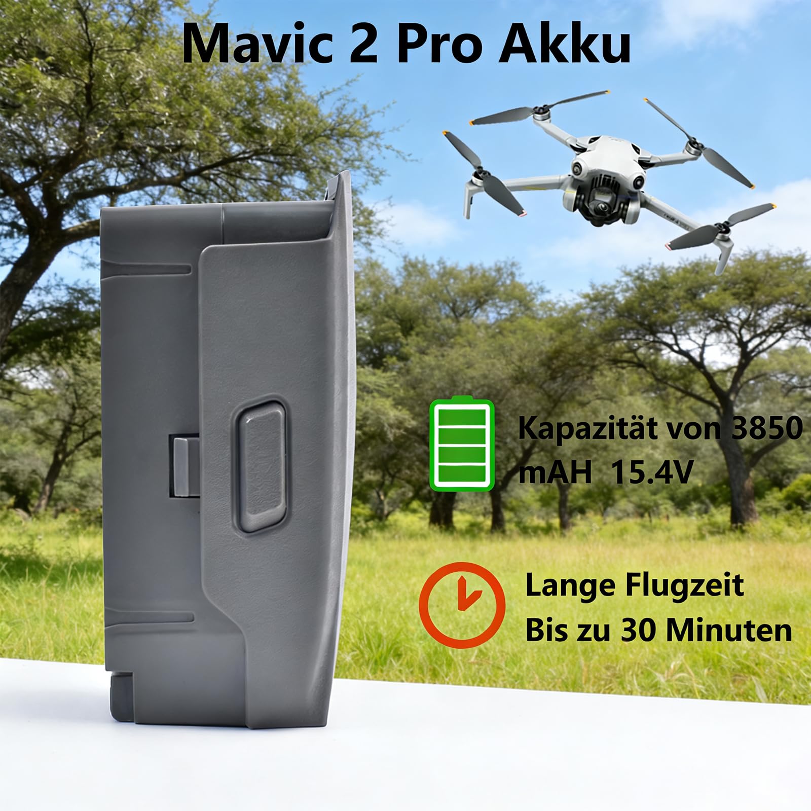 Mavic 2 Pro Akku, 3850 mAh, 15.4 V, 30 Minuten Maximale Flugzeit, Intelligenter Flugakku für DJI Mavic 2/2 Pro/Zoom (nur für DJI Original-Ladegeräte)