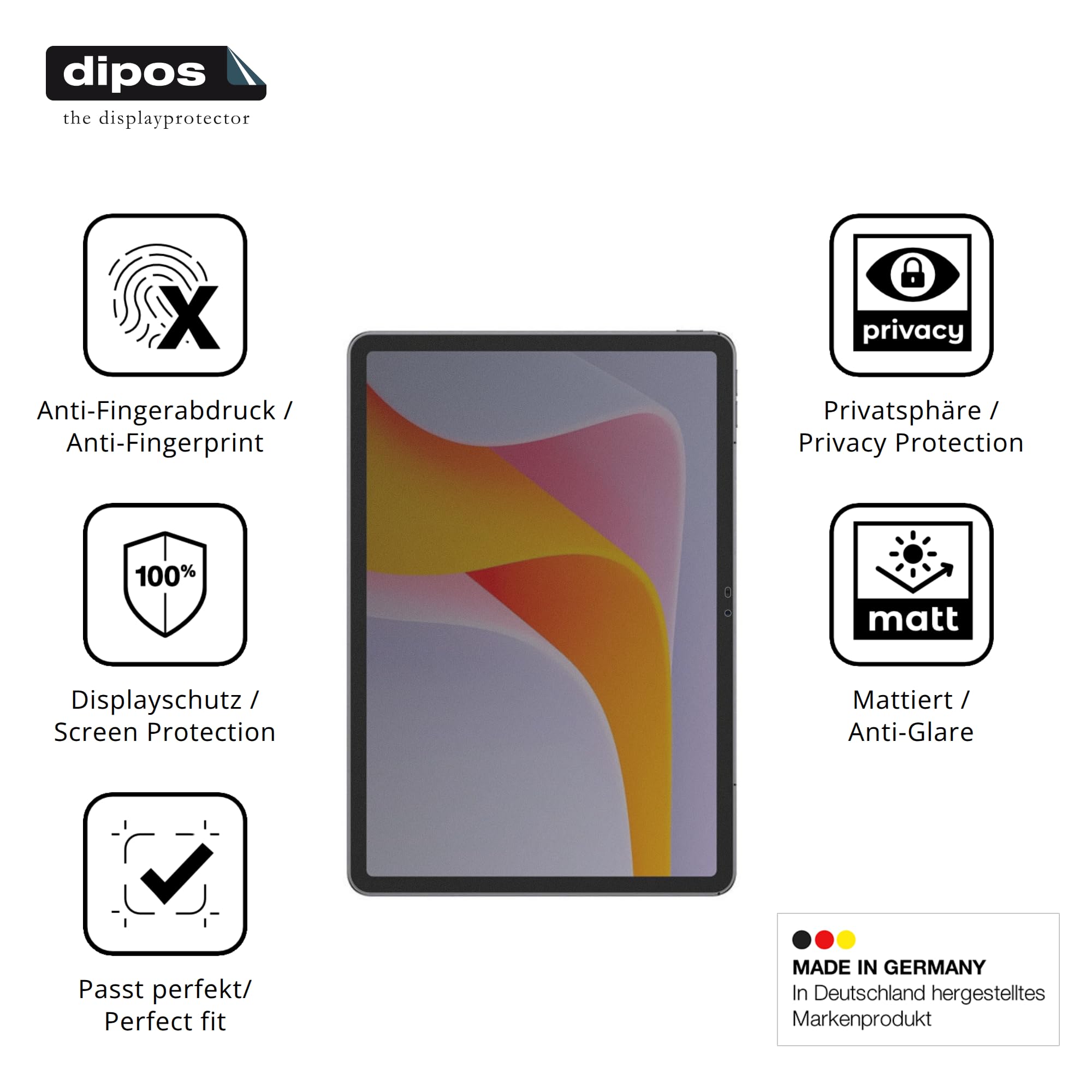 dipos Protector de Pantalla Antiespía para Ulefone Tab A12 Pro | Película protectora mate, filtro de privacidad 4 vías, ajuste perfecto, antiarañazos, sin burbujas, autoadhesivo