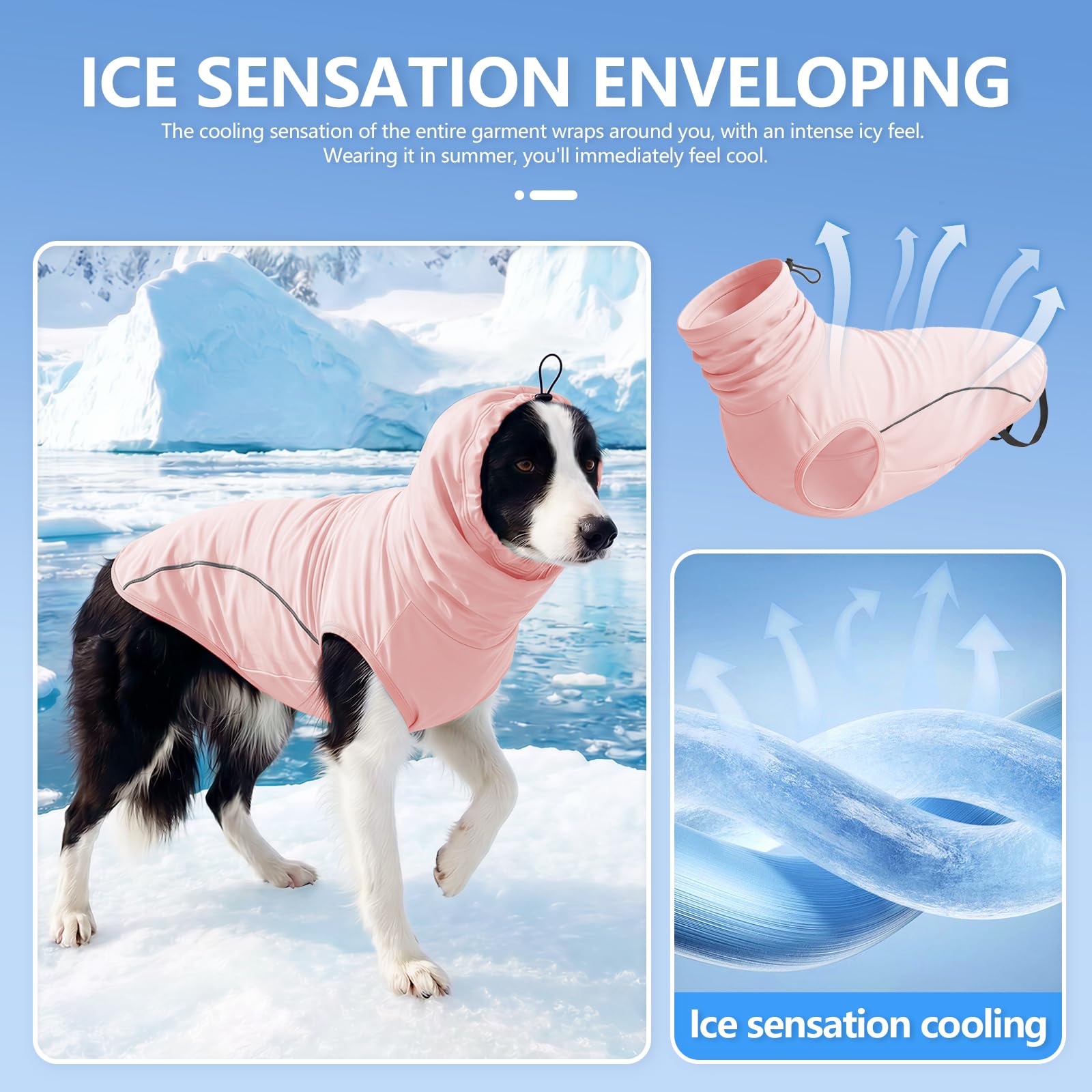 Kühlender Hunde-Kapuzenpullover, atmungsaktiv, Eisseide, Sommerweste mit verstellbarem Hals, reflektierenden Streifen und Beingurten, leichtes Haustier-Shirt für kleine, mittelgroße und große
