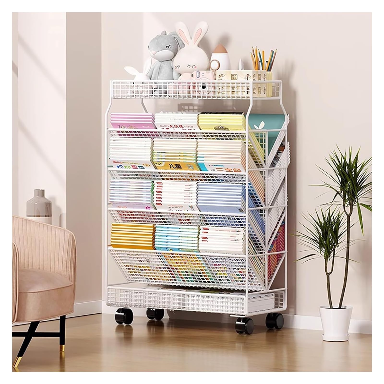 Estantería Móvil Con Ruedas De 5 Niveles - 78x37,7x14,8 Cm, Plástico Resistente, Ideal Para Libros Y Almacenaje