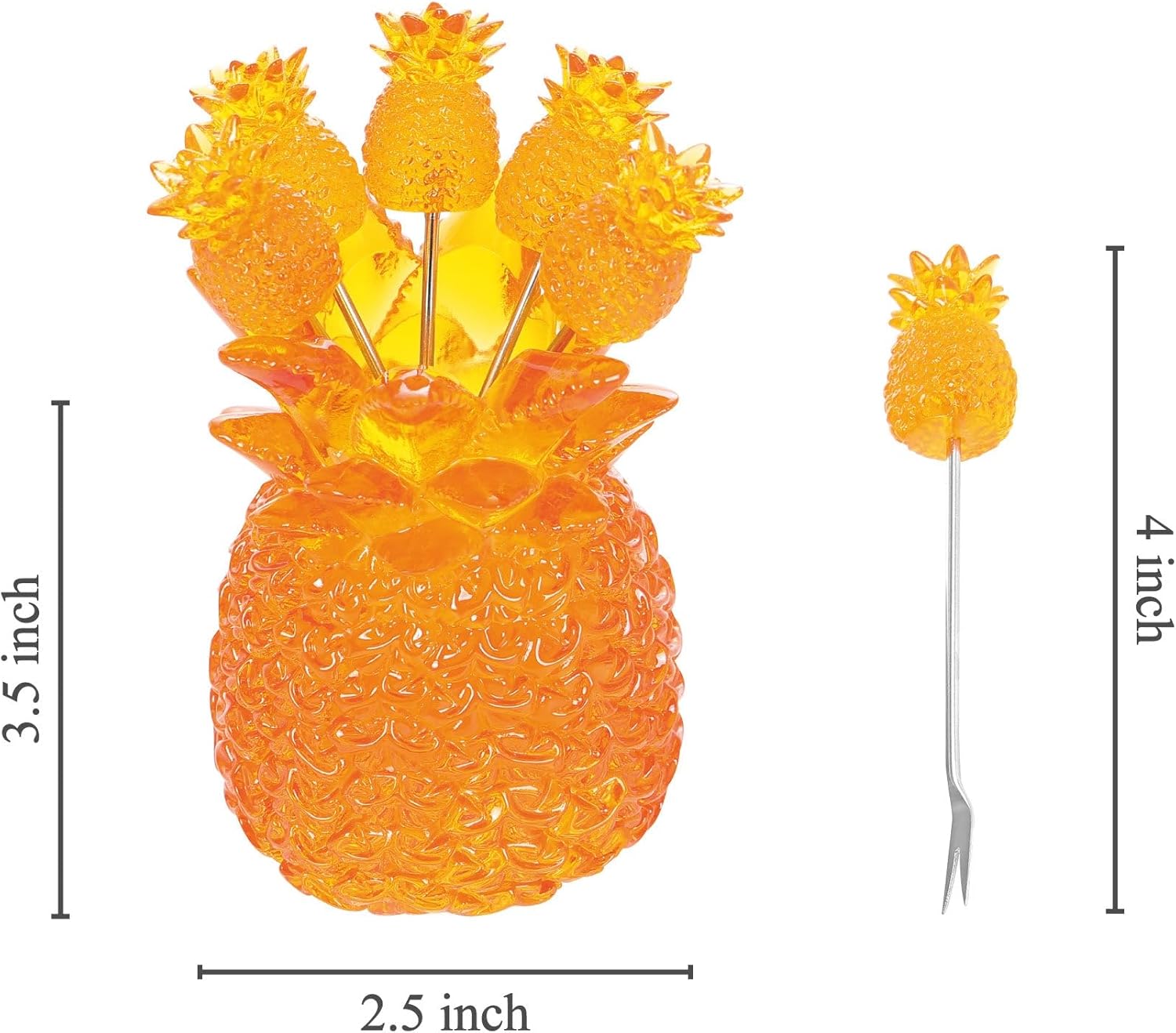 7 PCS Pineapple Cocktail Picks Set with Holder, Reusable Appetizer Forks for Cheese, Fruit, Snacks, Party or Bar Use, Polyresin Holder and 6 Pack Stainless Steel Picks
