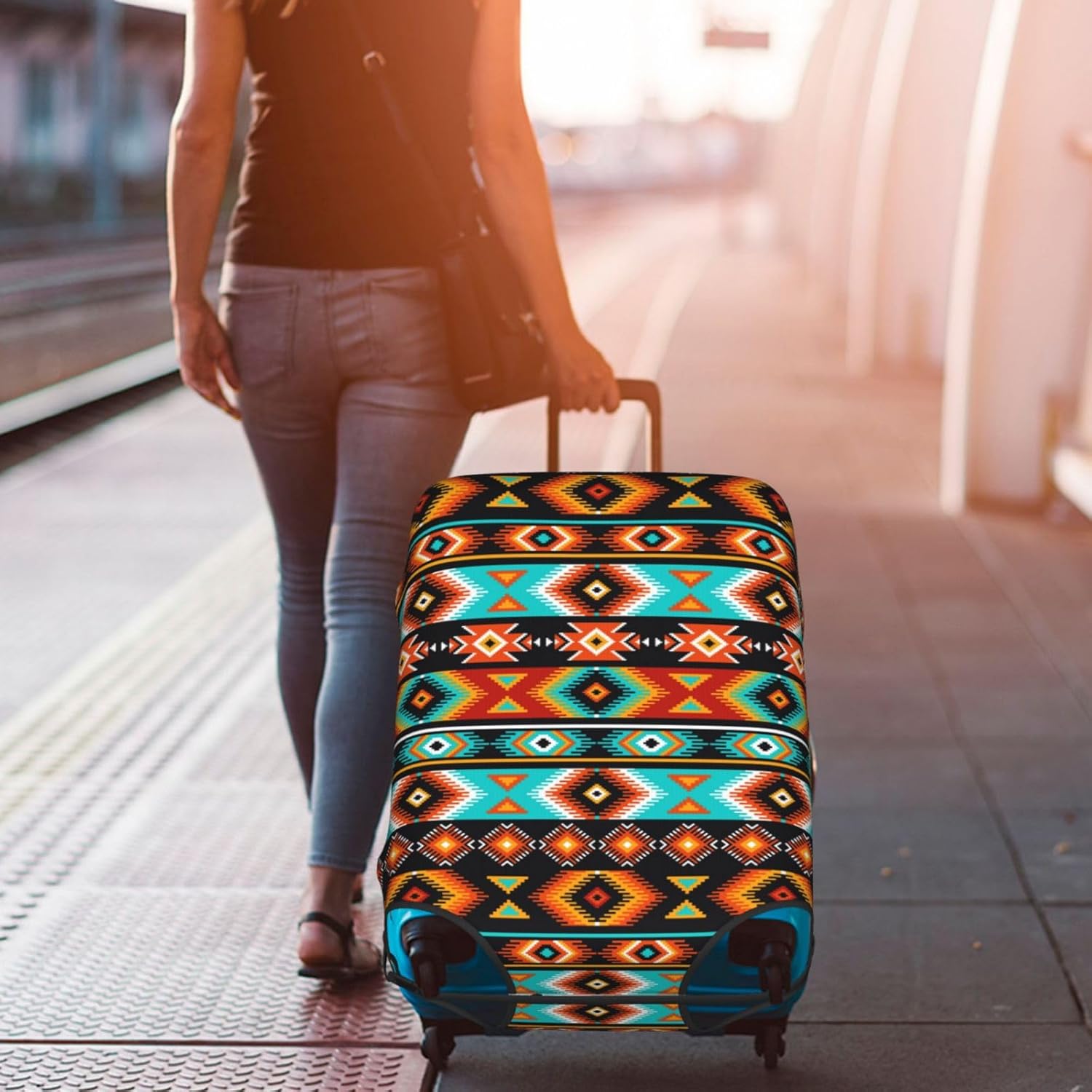 Aztec Ethnic Pattern Print Luggage Cover Elastic Suitcase Protector for Travel Large