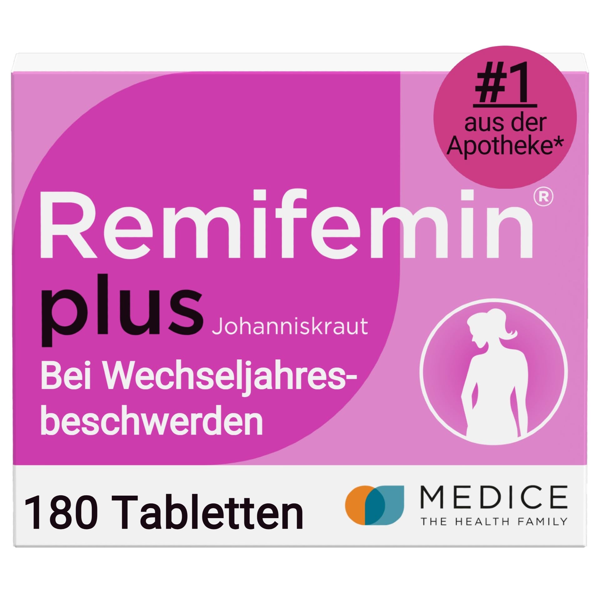 Remifemin plus Johanniskraut 180 Tabletten - Medikament für Wechseljahre - bei starken & betont seelischen Wechseljahresbeschwerden - hormonfrei - pflanzliches Arzneimittel