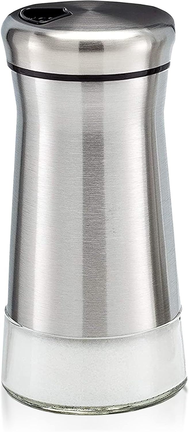 HOME EC Original Glass Salt and Pepper Shakers Set with Adjustable Pour Holes - Stainless Steel Salt Shaker and Pepper Shaker - Farmhouse Salt and Pepper Shaker Set for salts and spices: Home & Kitchen