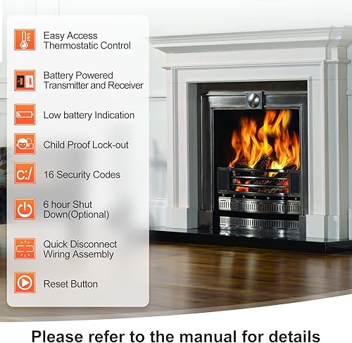 Miniatura 2 de Control remoto de chimenea, termostato, kit de encendidoapagado remoto de chimenea de gas, para válvula de gas millivolt, compatible con ambientes,