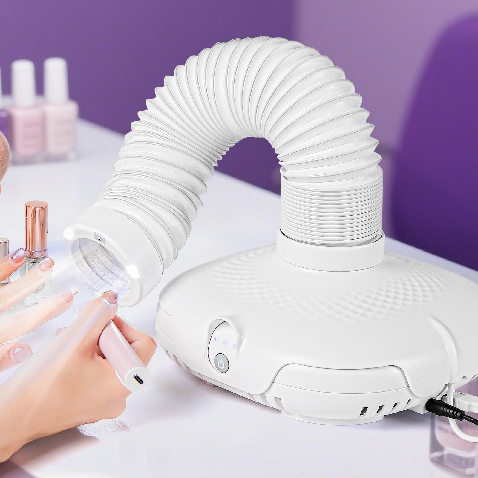 Collettore di polveri per unghie, professionale, con luce LED e tubo flessibile a 360°, potente aspirazione (650PA), 3 velocità regolabili, ultra silenzioso (45-60 dB) per manicure, pedicure