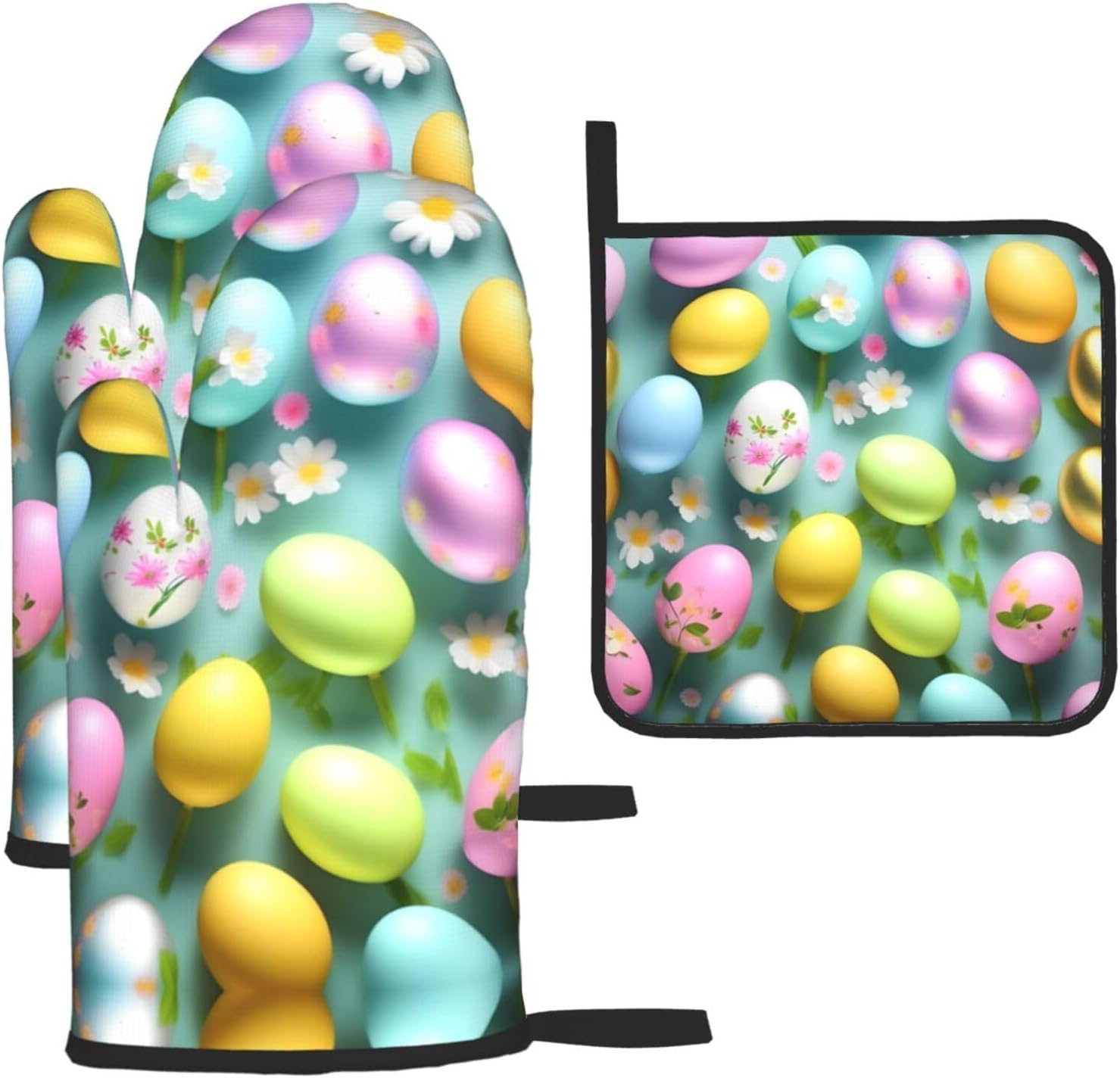 Happy Easter Holiday Print Heat Resistant Microwave Gloves, Used for Baking, Cooking, and Fashion Kitchen Essentials