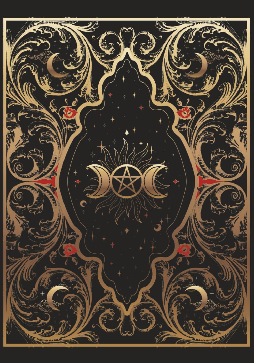 Book of Shadows: Blank dotted journal | Empty Grimoire | Spells book | Vintage black and gold cover | 150 pages 7" x 10"