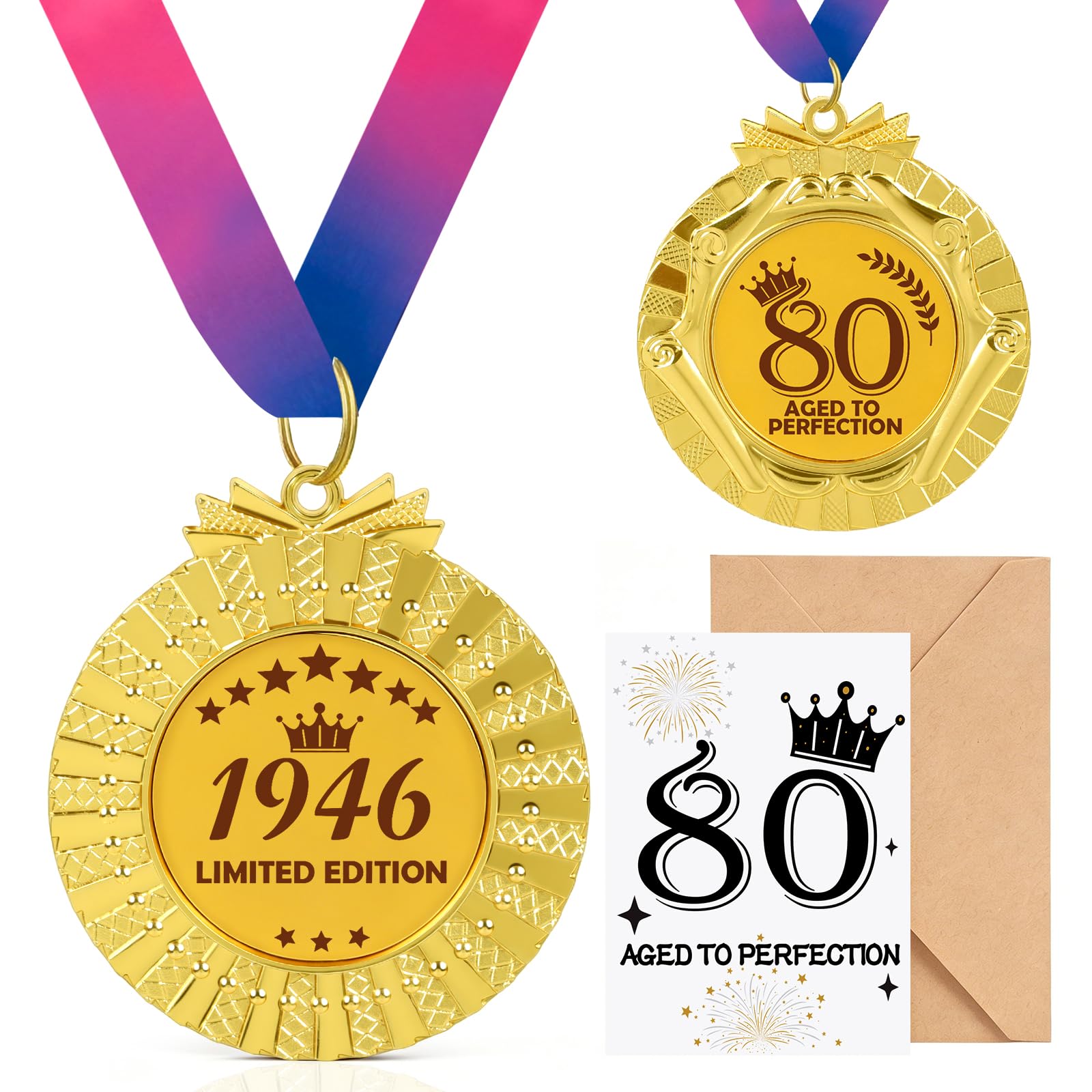 Seutgjie 80th Birthday Gifts Ideas for Men & Women, Creative Personalized 80th Birthday Medal 1946 with Birthday Card for Birthday Celebrations