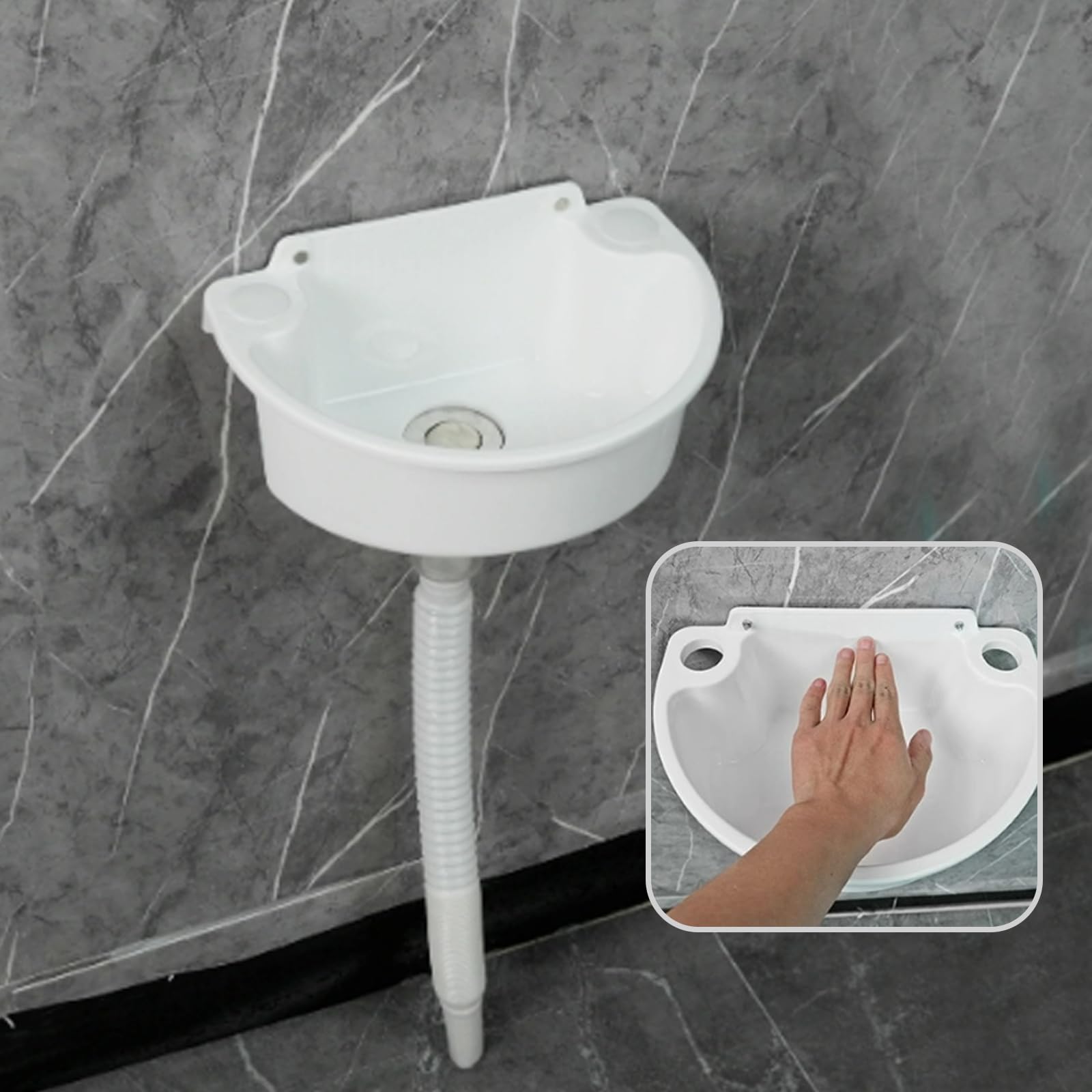 Lavello bagno piccolo, lavabo in plastica, mini lavabo con tubo di scarico in acciaio inox, progettato appositamente per piccole dimensioni, pratico lavabo[bianco]