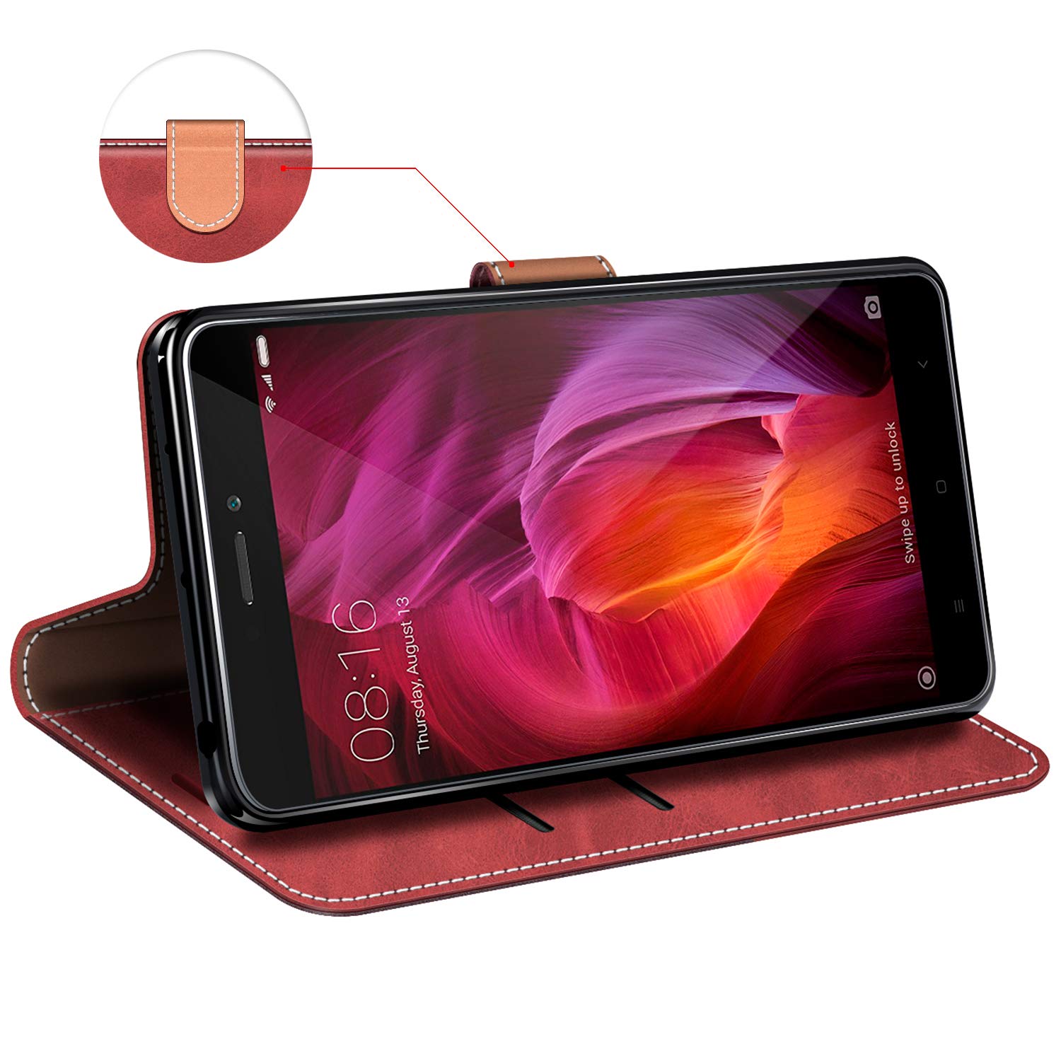 MOBESV Custodia per Xiaomi Redmi Note 5, Cover a Libro Magnetica Custodia in Pelle per Xiaomi Redmi Note 5, Elegante Rosso
