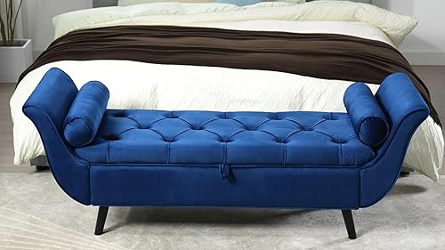 Miniatura 4 de Banco de almacenamiento para dormitorio, banco de pie de cama, tamaño King, largo y moderno tapizado de terciopelo, bancos otomanos con brazo para