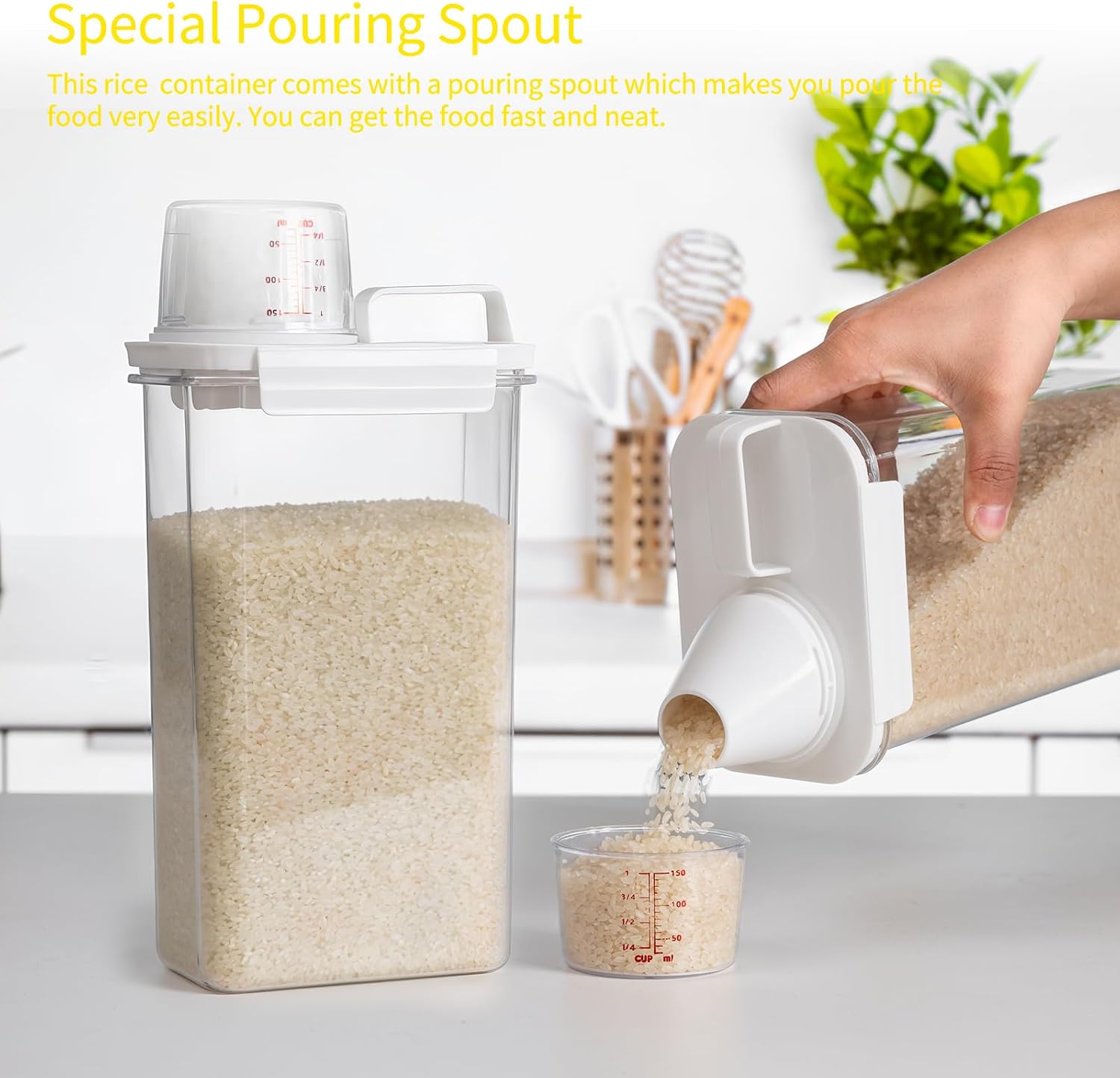 Rice Container, Rice Storage Container, 3-4 Lbs Tcereal Storage Container, Dog Food Storage Container, Suitable for Home Kitchen Rice, Soybean Food Storage - Image 2