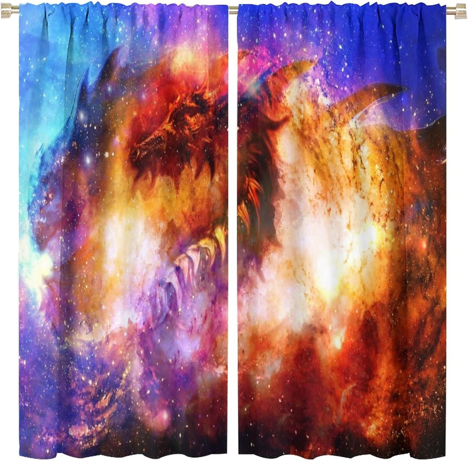 Dragon Curtain Dragon Shaped Universe Starry Sky Blackout Window Curtain Children's Room Game Room Decoration Window Treatments Rod Pocket Window Curtain Drapes for Living Room Bedroom 42x45in