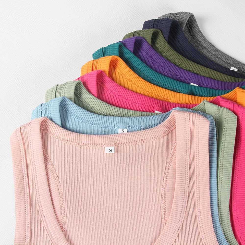 GEMBERA Womens Scoop Neck Sleeveless Racerback Ribbed Knit Slim Fitted Basic Tank Top Shirt - Image 5