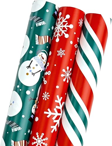 LDGOOAEL Mini rollo de papel de regalo de Navidad pequeño con líneas de corte en el reverso (17 x 120 pulgadas por rollo), papel de regalo rojo y