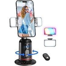MQOUNY Auto Face Tracking Phone Holder, 360&deg; Rotation Face Body Phone Tripod Smart Shooting Camera Mount with Rechargeable Remote and Light for Live Vlog Streaming Video, Rechargeable