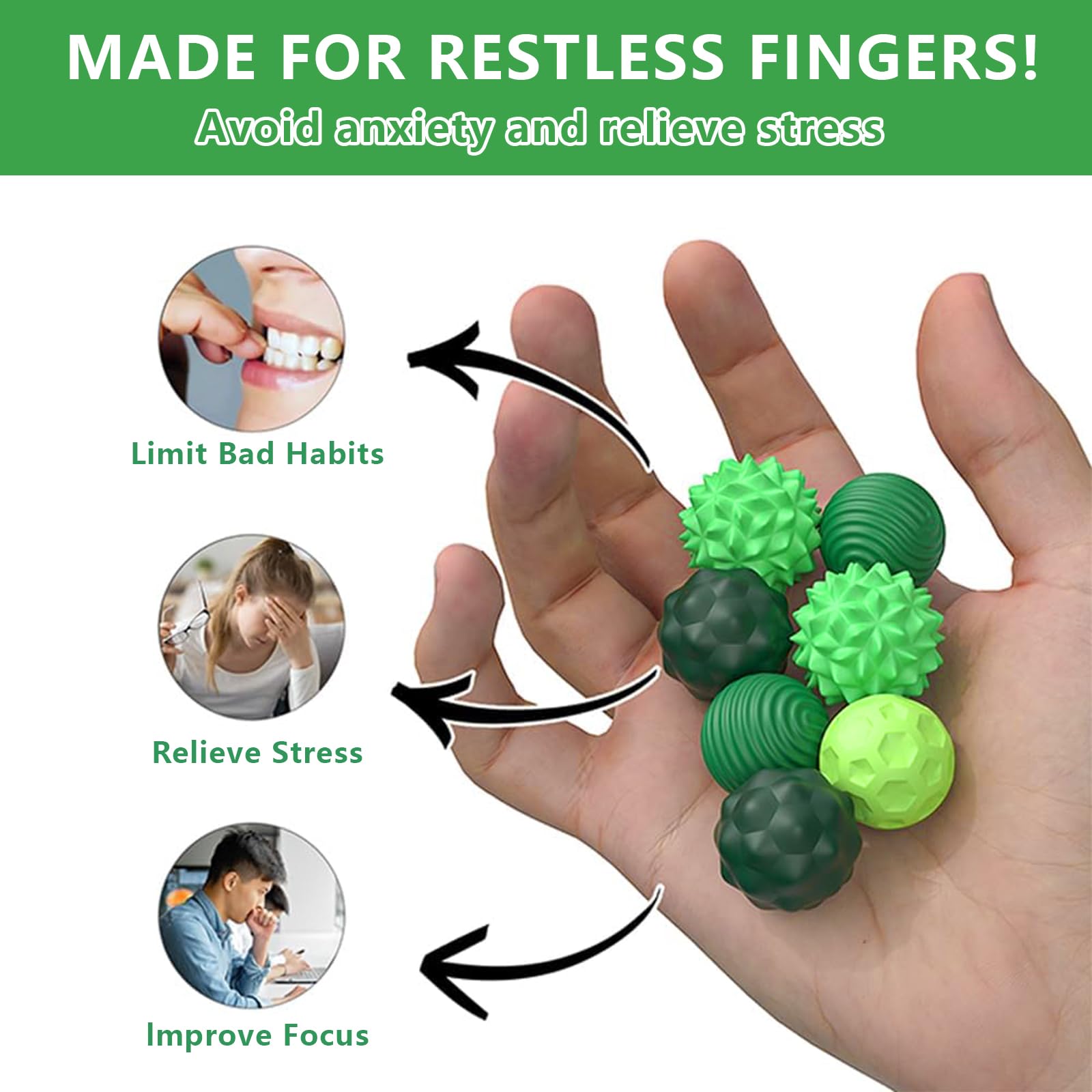 8 Palline Magnetiche Anti-Stress In Silicone – Giocattolo Sensoriale Per Mani Con Magneti | Allevia Ansia E Autismo (Verde)