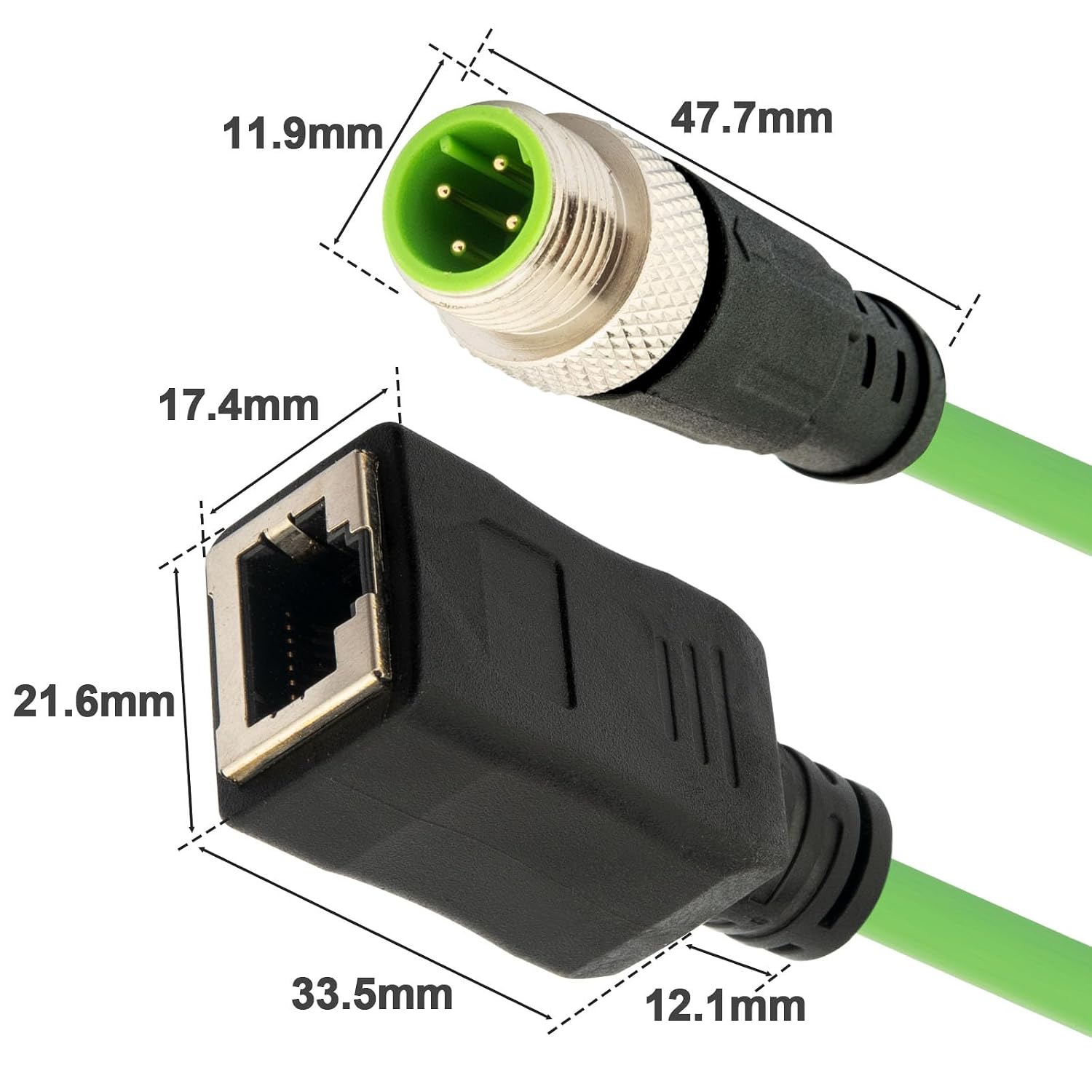 M12 to RJ45 Female Industrial Ethernet Cable Cat5e 1M/3.3Ft | M12 4 Pin D Code Male Shielded Cable Assembly, Automation Systems Interconnect Cat5e SFTP 26 AWG