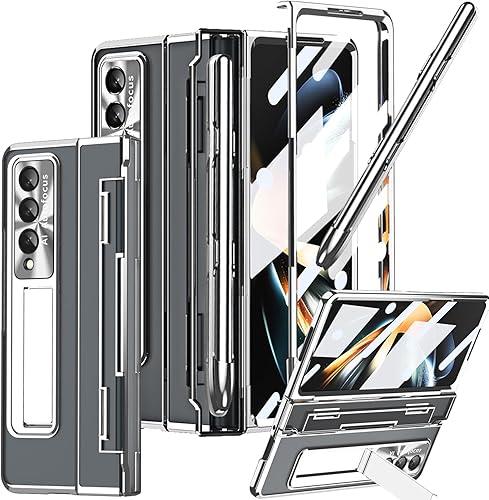Funda transparente para Samsung Galaxy Z Fold 4 con soporte para bolígrafo S y bolígrafo, diseño de una pieza con protector de bisagra Protector de