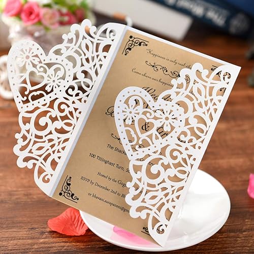 Vista 20 de FOMTOR Kit de invitaciones de boda cortadas con láser, 50 paquetes de invitaciones de boda cortadas con láser con papel imprimible en blanco
