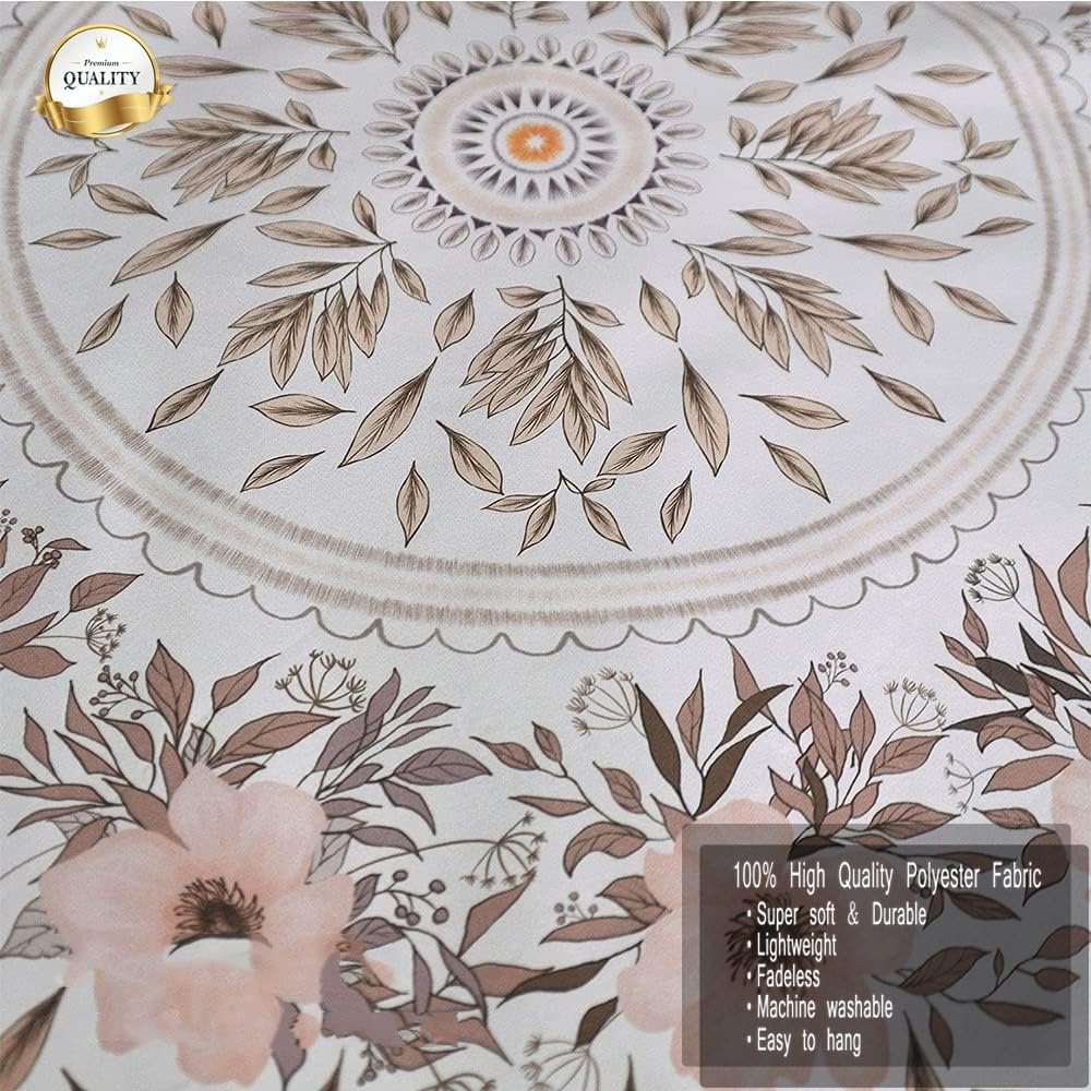 Orange Bohemian Tapestry Wall Hanging, Mandala Floral Medallion Hippie Tapestry with Light Brown Aesthetic Wreath Design, Cream Wall Decor Blanket for Bedroom Home Dorm
