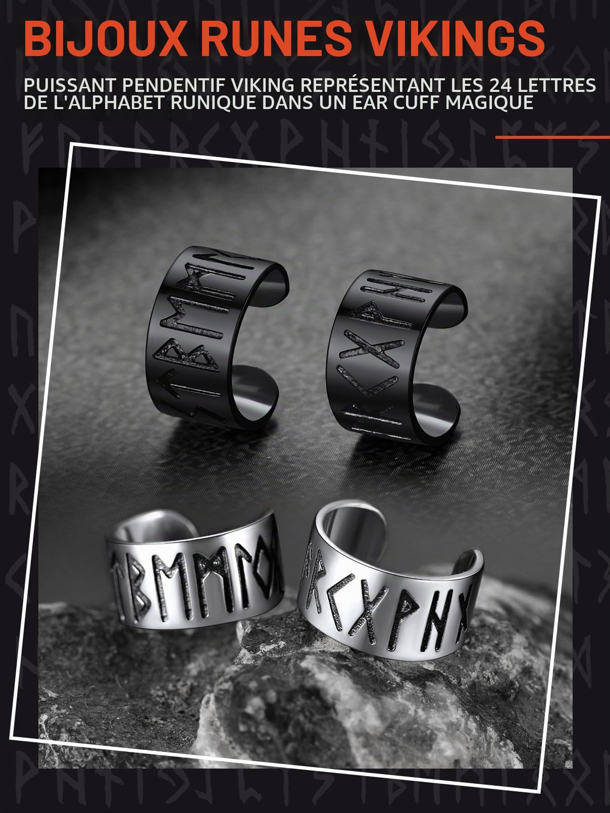 FaithHeart Boucle d'oreille Viking Argent Homme Femme,Clip d'oreille Nordique Runes Manchette doreille Homme,Bijoux Gothique Punk (Boîte Cadeau)