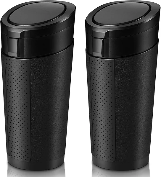 Car Trash Can Bin with Lid, 2 Packs Mini Leakproof Garbage Can for Vehicle, Cup Holder Trash Can, Small Trash Bin for Cars, Home, Bedroom, Office(Black)