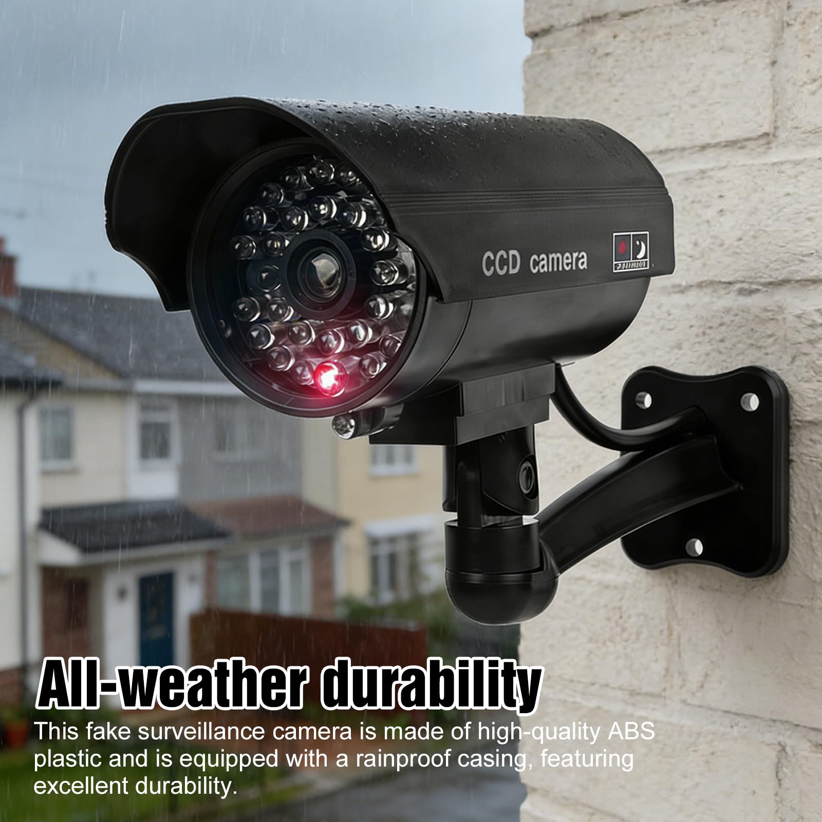 Telecamere finte CCTV, confezione da 4 telecamere a circuito chiuso fittizie per esterni e interni, telecamere di sicurezza fittizie finte, impermeabili, a forma di proiettile, con LED rosso