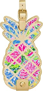 Lilly Pulitzer Leatherette Luggage Tag with Secure Strap, Colorful Suitcase Identifier for Travel