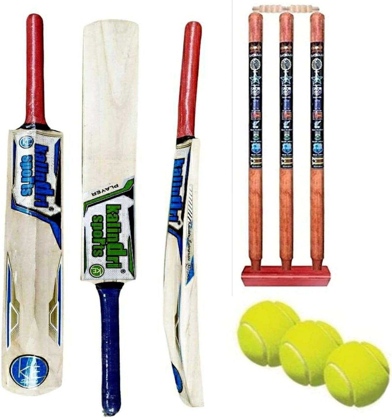 Cricket Set with Size 6 Bat, Wickets and Tennis Balls, Youth Training Kit, 10-15 Years, Multicolour