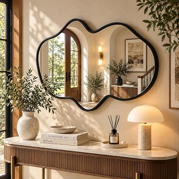 Irregular Wall Mirror, Asymmetrical Black Bathroom Wavy Mirror