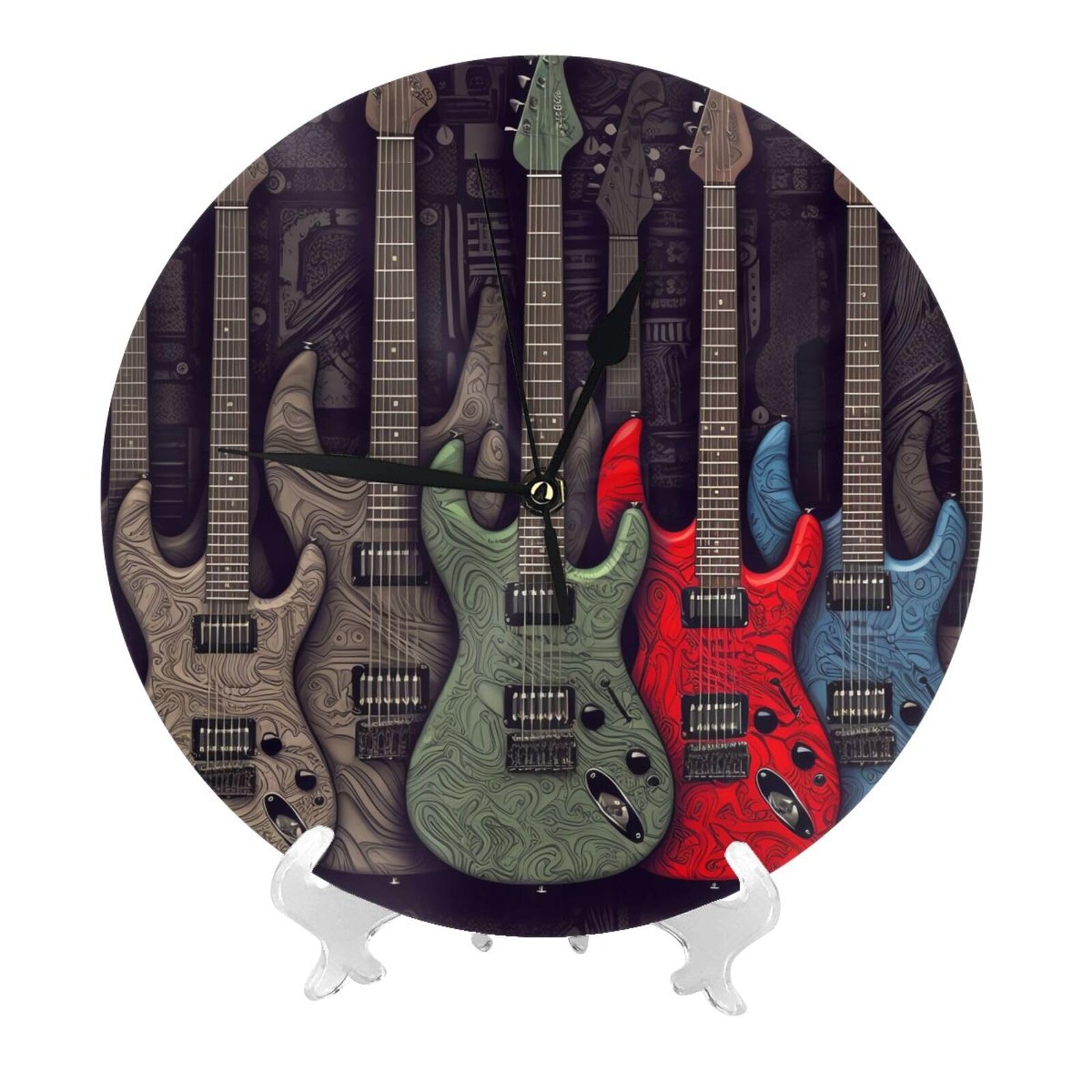 DWVTSLH Guitar Pattern Wall Clock 10 Inch Silent Non-Ticking Modern Clocks Battery Operated - Decorative Wall Clocks for Bedroom Living Room Kitchen Office Wall Decor Gift Idea