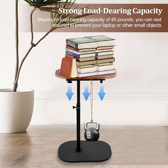 C Shaped Side Table, Height Adjustable C-Shaped End Table, 360° Swivel End Tables, Slide Under Couch Tables, Metal Frame, Small Snack Coffee Tray for Sofa, Bed, Bathtub, Living Room, Bedroom
