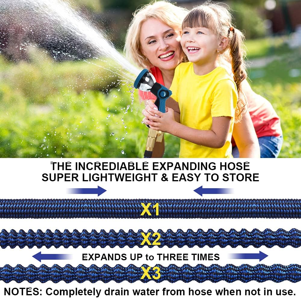 Expandable Garden Hose 50ft Water Hose with 10 Function Nozzle, Leakproof Expanding Flexible Outdoor Yard Hose with Solid Brass Fittings, Extra Strength 3750D Durable Car Wash Hose Pipe (50ft)