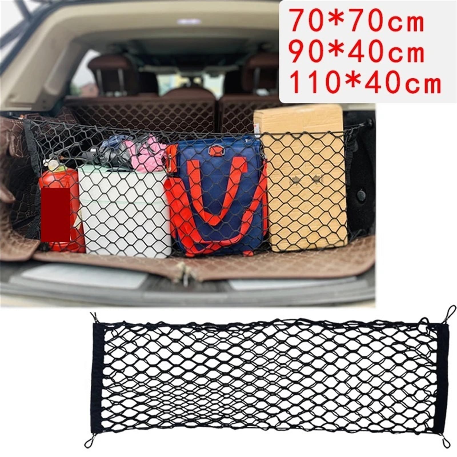 2 Pezzi di Rete for Bagagliaio Posteriore for Auto, in Nylon Elastico, for riporre Il carico, portabagagli a Doppio Strato, Accessori universali for per Auto Camper | 110 x 40cm