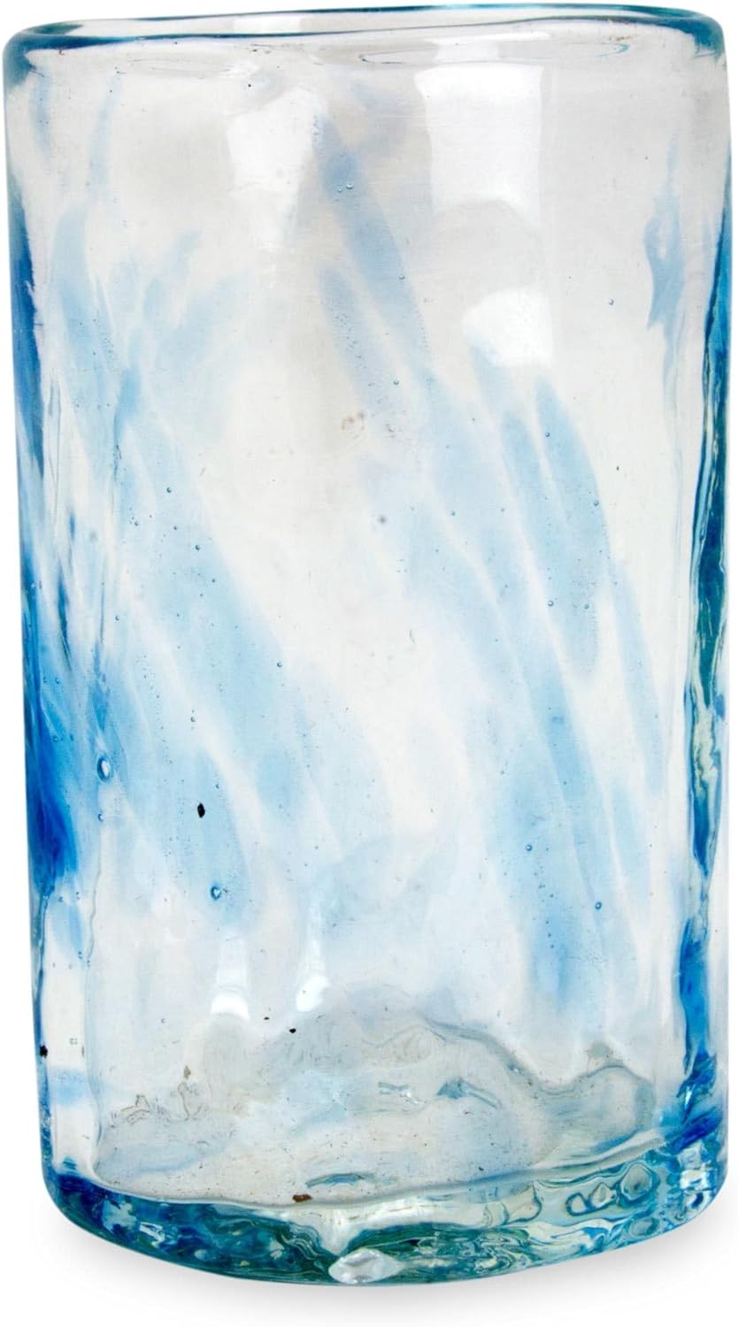 NOVICA Hand Blown Blue Glass Shot Glasses, 3 Oz. 'Azure Mist' (Set Of 4)