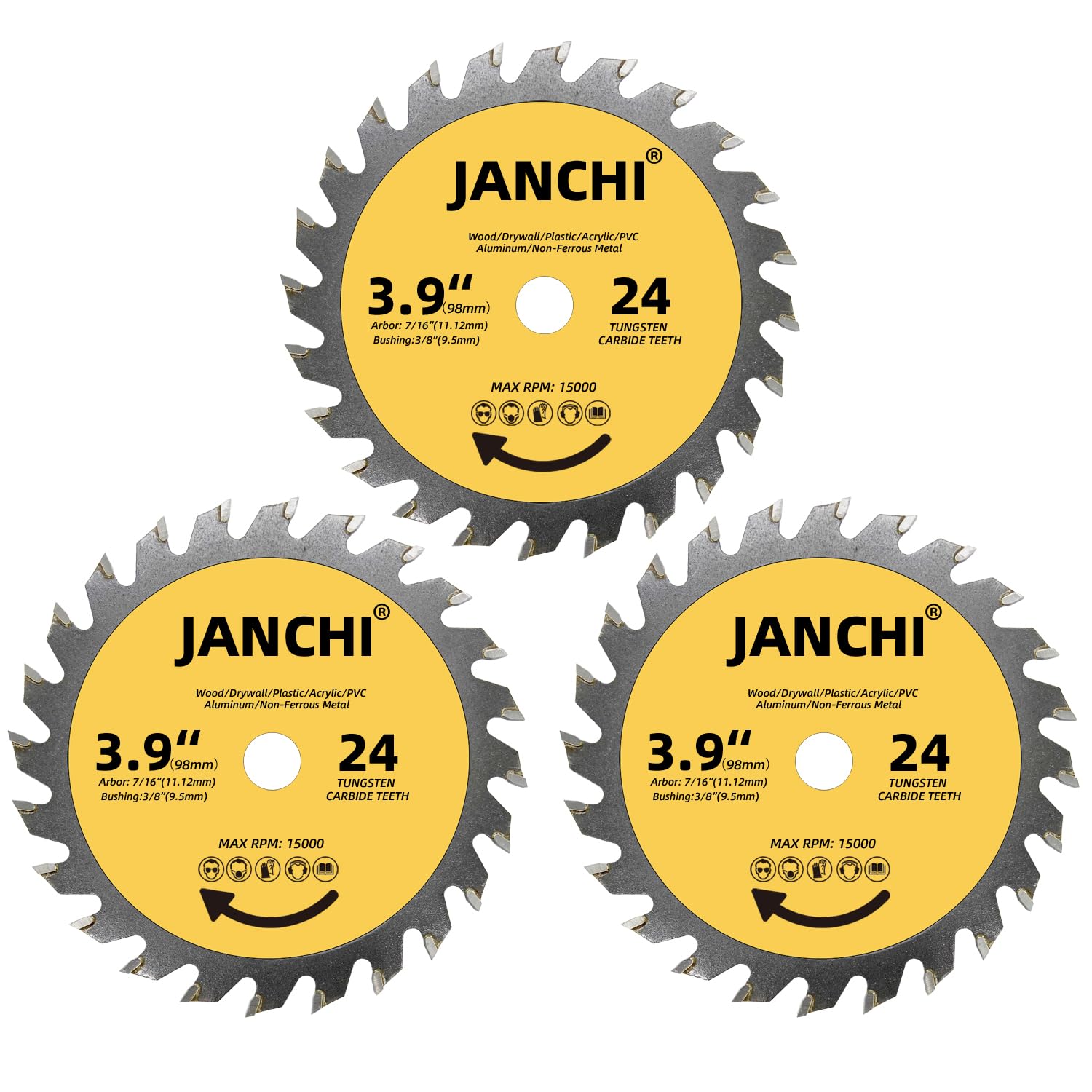 3Pack 4-Inch 24T Wood Cutting TCT Circular Saw Blade with 7/16