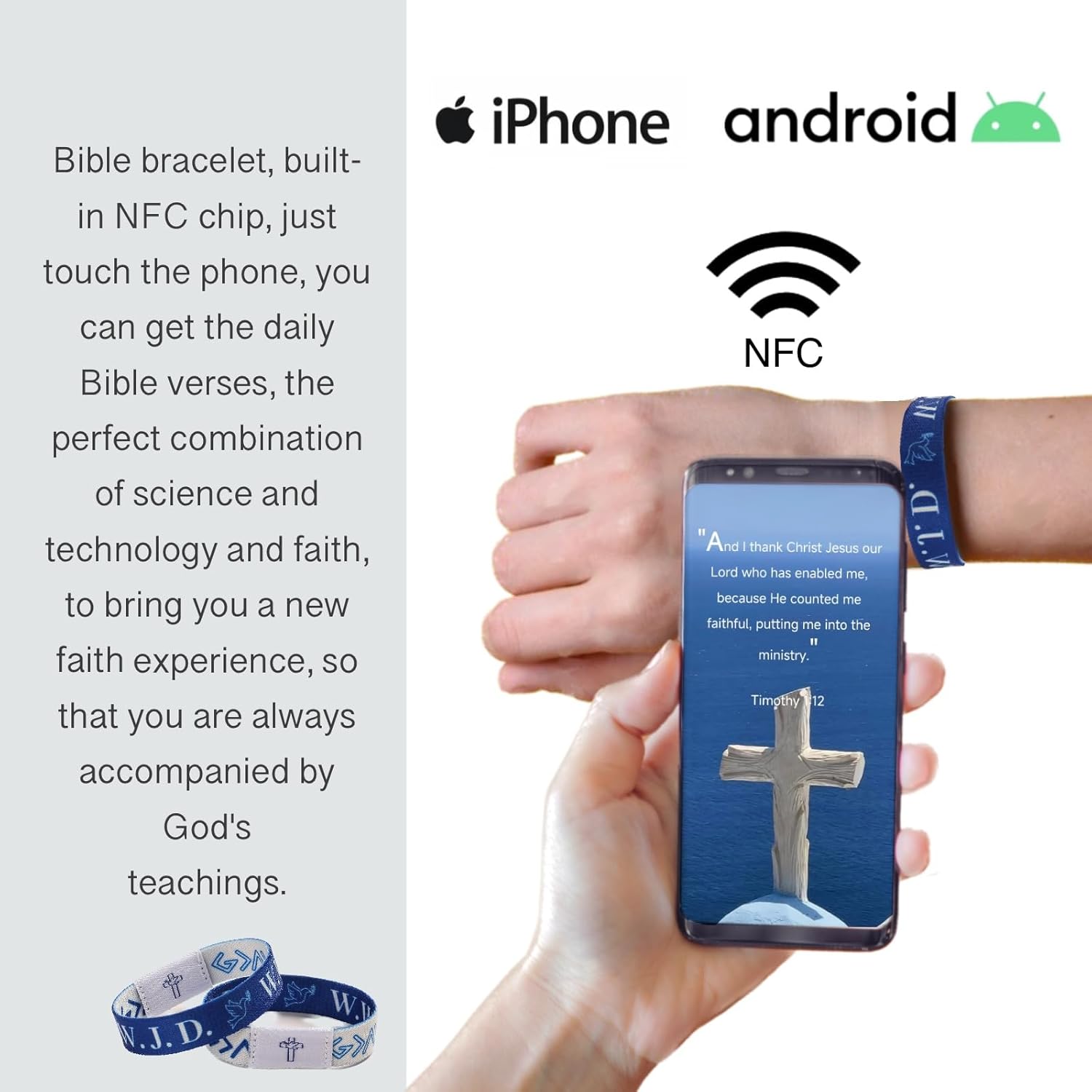 Daily Bible Verse Bracelet Scan for Men Women WWJD Bracelets Wearable Bible Bracelet Christian Scripture Bracelets Catholic Inspirational Religious Gifts (wwjd-blue) - Image 4