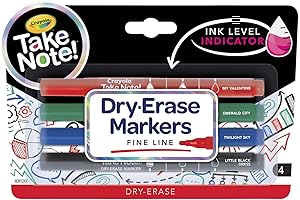 Crayola Take Note Dry Erase Markers, Blullet Tip, Assorted, Set of 4
