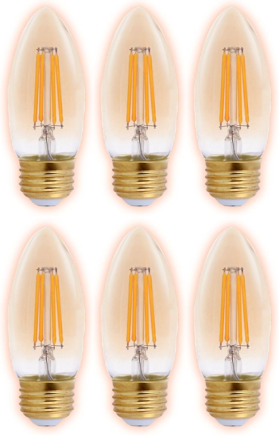 GoodBulb 40 Watt Equal – 5 Watt Clear Golden Finish E26 Chandelier LED – 90+ High CRI – Serene Sunset Warm Light – 325 Lumens – 2200 Kelvin – Thick Filament - Long-Lasting 15,000 Hours (6 Pack)