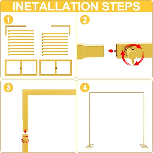 Miniatura 5 de Soporte de telón de fondo resistente de 8 x 8 pies, kit de soporte de telón de fondo de tubo dorado y drapeado, telón de fondo de metal ajustable,