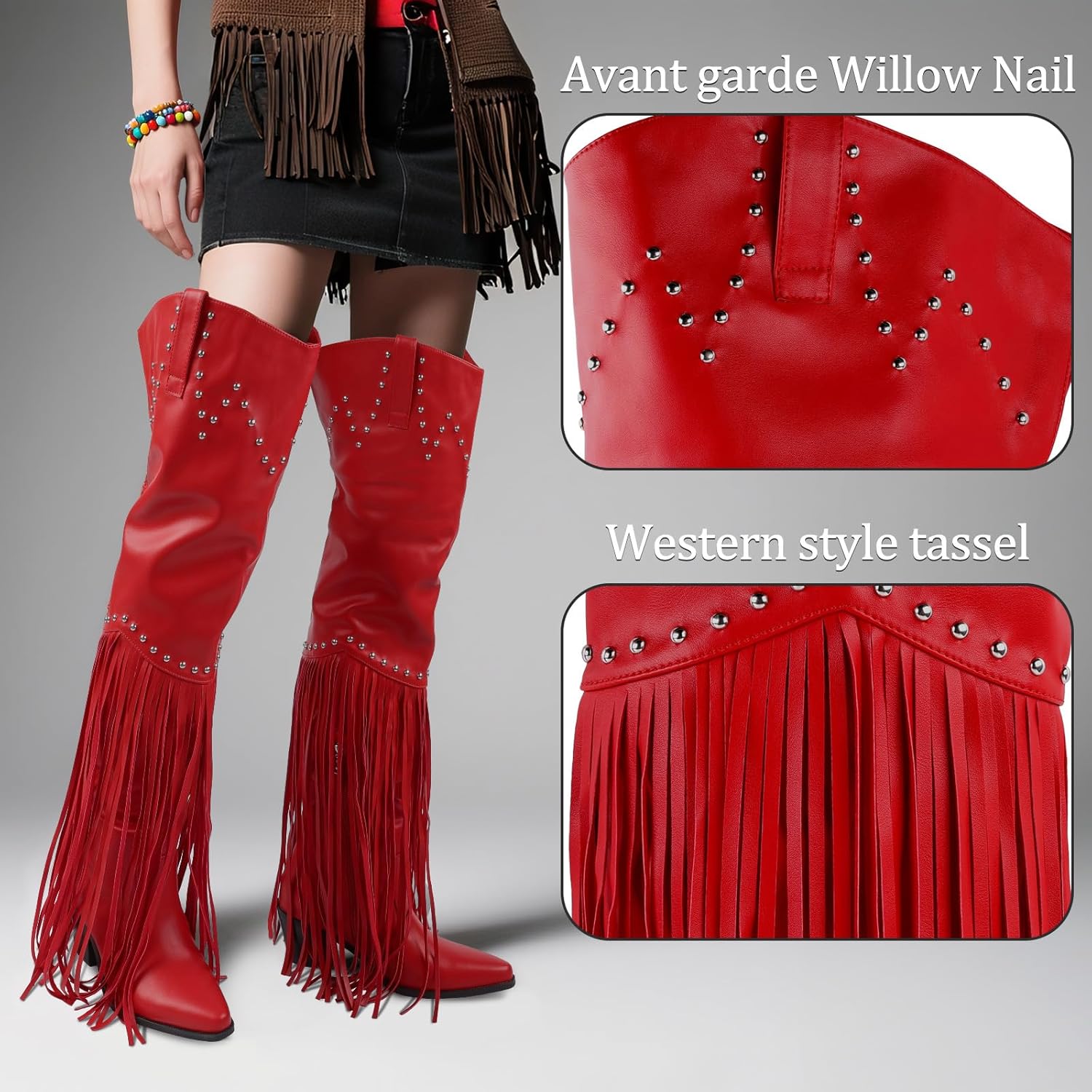 FancyQueen Faux Fur Boots for Women Knee High Furry Heel Boots Fashion Pointed Toe Snow Winter Boot Warm Women Boot