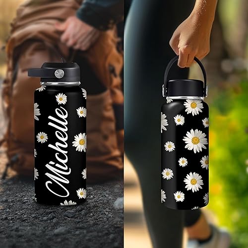 Miniatura 6 de Hyturtle Regalos personalizados para los amantes de las margaritas, botella de agua de acero inoxidable con nombre personalizado, botella de agua de