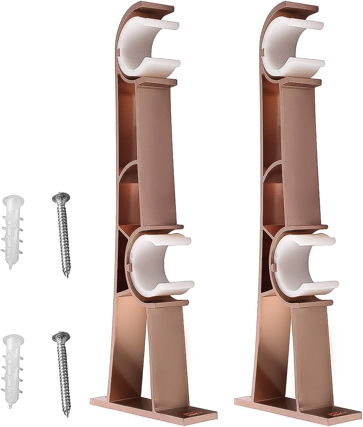 Aluminum Alloy Curtain Rod Bracket Fits Up to 25-28mm Curtain Rod, Sturdy Metal Extra-Thick Double Rod Bracket Rose Gold 2Pcs