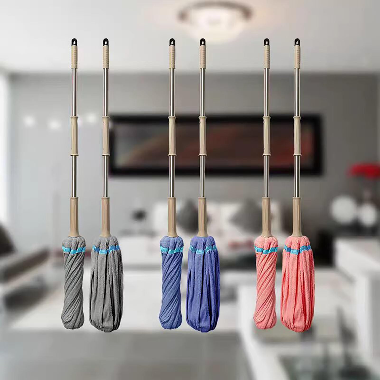 Fregona Autoescurrible con Función de Extrusión de Agua, Fregona Microfibra Profesional con Mango de Acero Inoxidable, Doble Uso Seco y Húmedo, Mopa para Limpiar Azulejos y Paredes,Offwhite