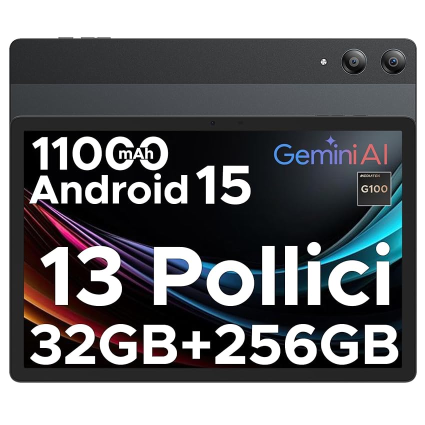 DOOGEE Tab E3 Pro Tablet 13 Pollici Android 15, G100 Gaming Tablet con Sim, 7.9mm, 32(8+24) GB+256GB, 11000mAh 18W Dual Card Slots, 4G LTE+ WiFi 2.4G/5G, 13MP+8MP, 90Hz, Quattro Altoparlantii, Nero