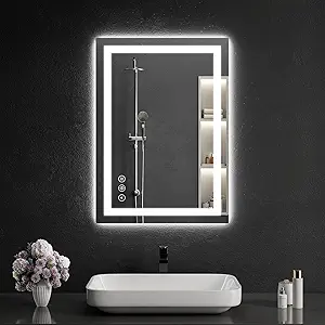 20x30 Inch LED Bathroom Mirror with Lights, Anti-Fog, Dimmable, Backlit & Front Lit, 3 Colors, Wall Mount, Shatterproof