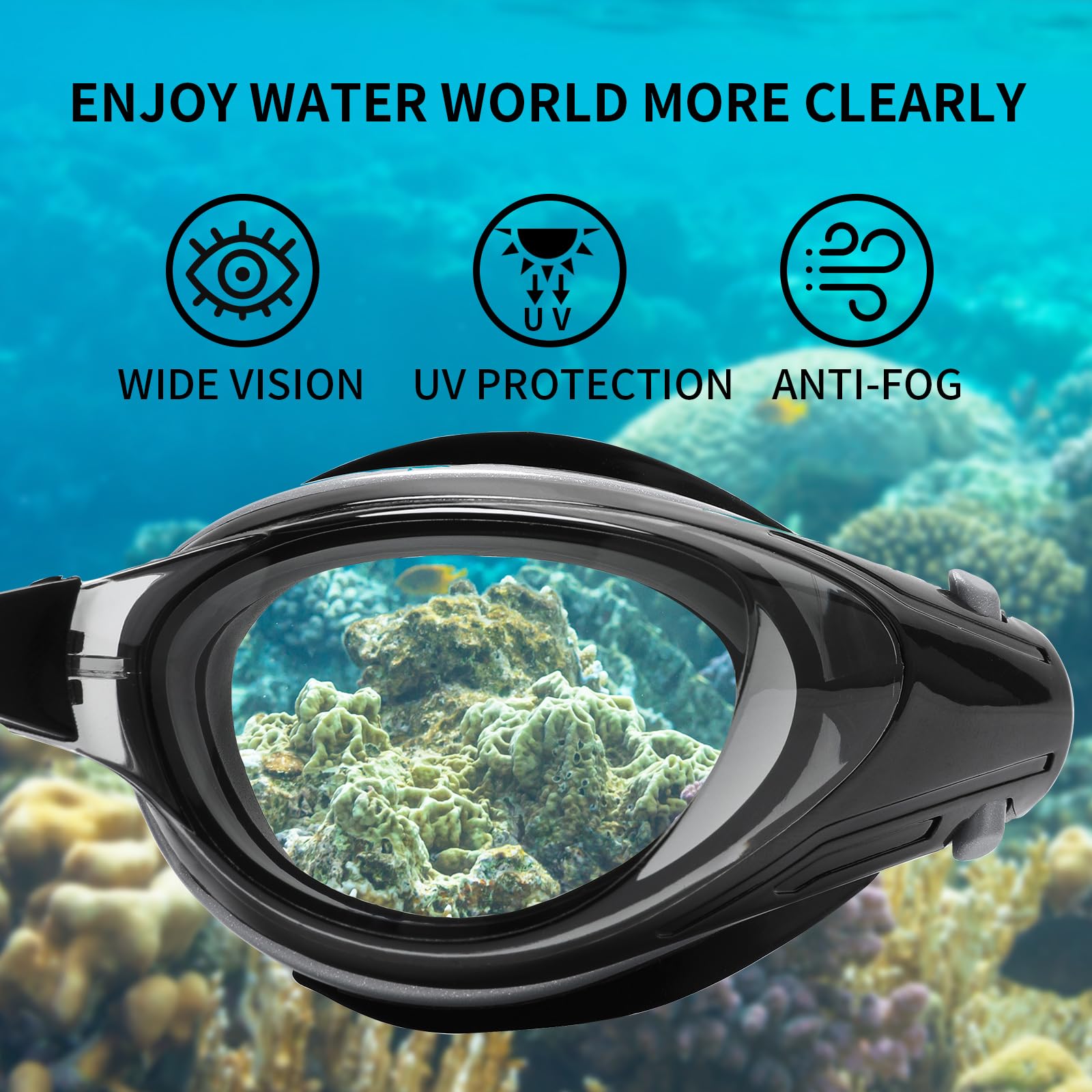 WAVE Occhialini da nuoto Miopi, No Leakage, Anti appannamento, Protezione UV Nearsighted Swimming Goggles
