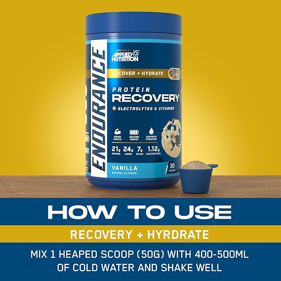 Applied Nutrition Endurance - Post Exercise Recovery Drink, Protein Powder with Carbohydrates Electrolytes BCAAs Vitamins & Minerals (1.5kg - 30 Servings) (Vanilla)